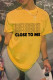 Yellow Fashion Casual Letter Print Basic O Neck Tops