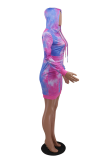 Yellow Casual Patchwork Tie-dye Hooded Collar Pencil Skirt Dresses