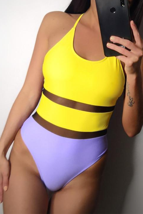 Multi-color Sexy Patchwork Hollowed Out Swimwears