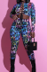 Multicolor Sexy Leopard Hollowed Out O Neck Long Sleeve Two Pieces