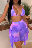 Pink Sexy Print Split Joint Swimwears