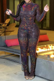 Multicolor Daily Print Sequins Half A Turtleneck Long Sleeve Two Pieces