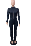 Red Sexy Solid Patchwork Zipper Collar Skinny Jumpsuits