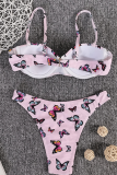 Pink Sexy Print Patchwork Swimwears