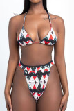 Blue Fashion Sexy Print Basic Swimwears