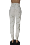 White Casual Print Patchwork Harlan Mid Waist Harlan Bottoms