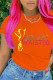 Orange Casual Print Pullovers O Neck Tops