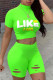 Green Sexy Print Patchwork O Neck Short Sleeve Two Pieces