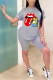 Grey Fashion Casual Print Two Piece Suits pencil Short Sleeve Two Pieces