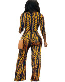 Yellow Drawstring Mid Print Loose Pants Jumpsuits & Rompers