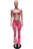 Pink Fashion Sexy Print Backless Swimwears