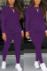 Purple Fashion Casual Solid Zipper Basic O Neck Long Sleeve Two Pieces