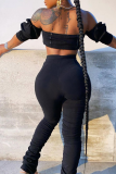 Black Casual Print Ripped Skinny Mid Waist Speaker Patchwork Bottoms