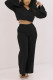 Black Casual Solid O Neck Long Sleeve Two Pieces