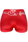 Red Polyester Elastic Fly Mid Print Skinny shorts Bottoms
