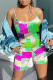 Green Sexy Casual Print Backless Spaghetti Strap Regular Romper