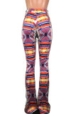 blue and yellow and red venetian Elastic Fly High Print Boot Cut Pants Bottoms