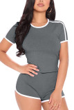 Grey Cotton Fashion Casual Patchwork Solid Two Piece Suits Straight Short Sleeve Two Pieces