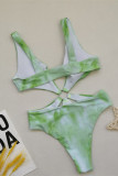 Green Fashion Sexy Print Backless Swimwears