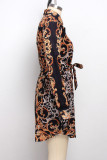 Multicolor Fashion Casual Print Basic Turndown Collar Shirt Dress