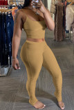 Yellow Sexy Solid pencil Sleeveless Two Pieces