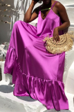 Rose Red Sexy Solid Patchwork Spaghetti Strap Cake Skirt Dresses