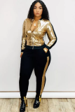 Gold Polyester Fashion Active adult Patchwork Sequin Gradient Two Piece Suits pencil Long Sleeve Two Pieces