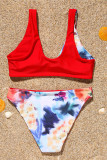 Red Fashion Sexy Patchwork Print Swimwears