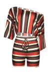 Deep Red Sexy Print Oblique Collar Long Sleeve Two Pieces