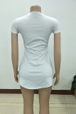 White Polyester Sexy Fashion Cap Sleeve Short Sleeves O neck A-Line Mini Patchwork Print Club Dresses