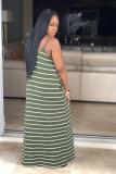 Green Fashion Sexy Spaghetti Strap Sleeveless Slip Straight Floor-Length Striped Casual Dresses