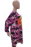 purple Polyester OL Cap Sleeve Long Sleeves O neck Step Skirt Knee-Length Print lip