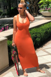 Yellow Fashion adult Ma'am OL Black Orange Yellow Tank Sleeveless O neck Step Skirt Ankle-Length Solid hollow out Dresses