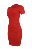Red Fashion Solid Split Joint Hooded Collar A Line Dresses