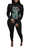 Black Fashion Casual Adult Print Fold O Neck Skinny Jumpsuits