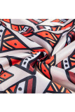 Orange Polyester Elastic Fly Sleeveless High Print Geometric Floral A-line skirt Pants