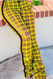 Red Casual Plaid Patchwork Skinny Small Elastic High Waist Pencil Bottoms