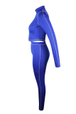 Royal Blue Sexy Solid Patchwork Turtleneck Long Sleeve Two Pieces