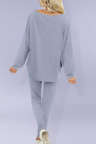 Grey Sexy Solid Split Joint O Neck Long Sleeve Regular Two Pieces