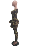 Red Sexy Print Hollowed Out Bateau Neck Skinny Jumpsuits