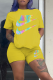 Yellow Casual Print Patchwork O Neck Short Sleeve Two Pieces