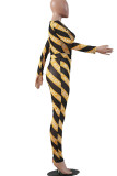 Yellow Sexy Print O Neck Skinny Jumpsuits