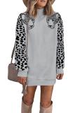 White Turtleneck Solid Animal Prints Patchwork Polyester Pure Long Sleeve Sweats & Hoodies