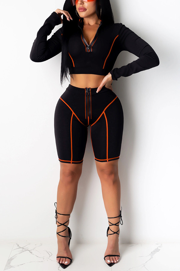 Orange Fashion Celebrities adult Patchwork Solid pencil Long Sleeve Two Pieces