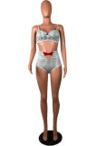 Rose Red Fashion Sexy Print Hollowed Out Swimwears