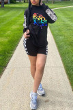 Black Work Daily Print O Neck Long Sleeve Two Pieces