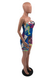 Multicolor Fashion Sexy Print Backless Strapless Skinny Romper
