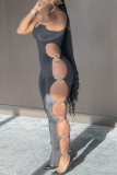 Red Fashion Sexy Solid Hollowed Out O Neck Skinny Jumpsuits