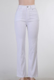White Casual Solid Split Joint Regular Mid Waist Wide Leg Solid Color Bottoms