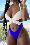 Red Sexy Solid Color Block Patchwork Swimwears